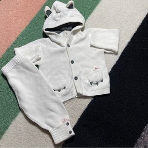 🐻 9M ED Ellen Degeneres White Chunky Knit Sweater Pants Bear Ears Hoodie Set